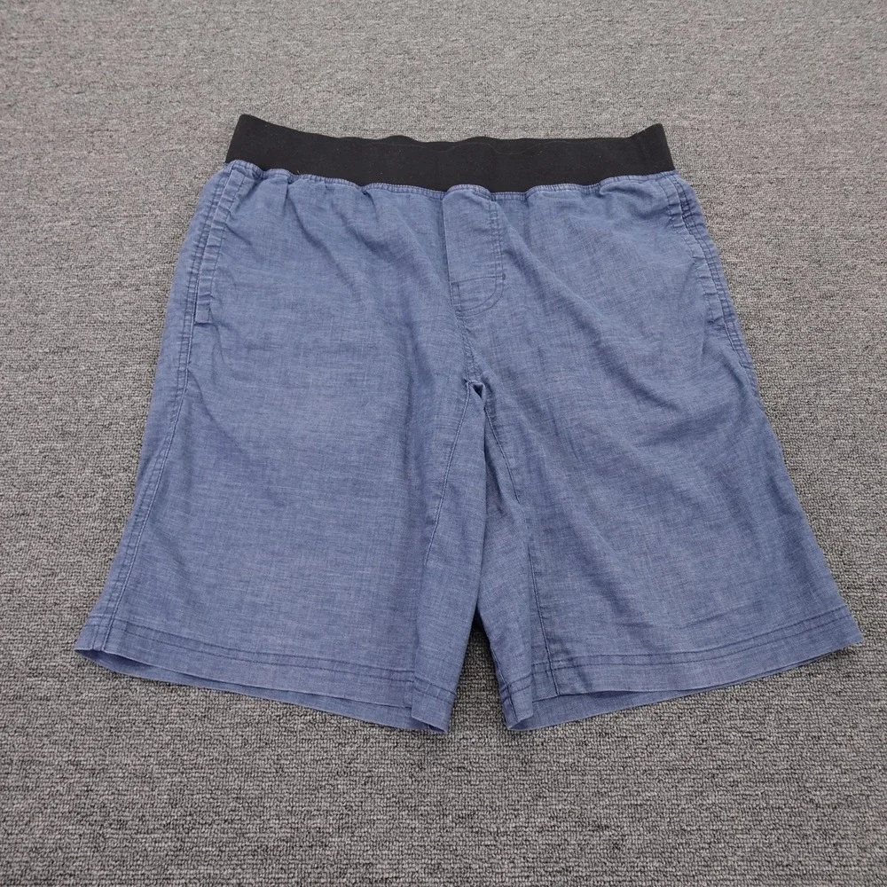 PrAna Bermuda Shorts Mens 33 Blue Chambray Elastic Waist 11 Inseam Casual Summer